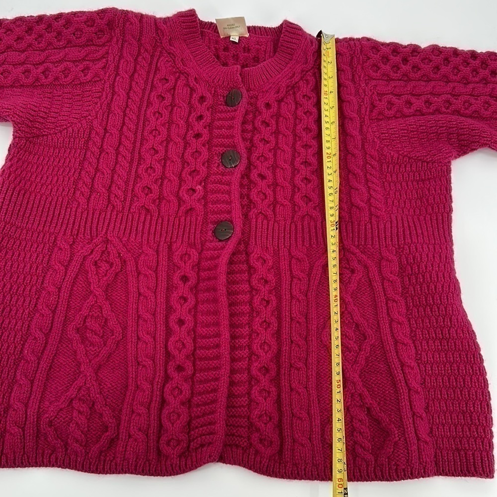 Kilronan Knitwear Pink Aran Stitch Irish Wool 3 Button Cardigan Sweater Size XL - Picture 9 of 10